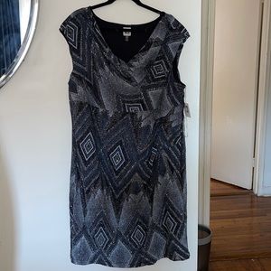 Black and silver cowl neck dress